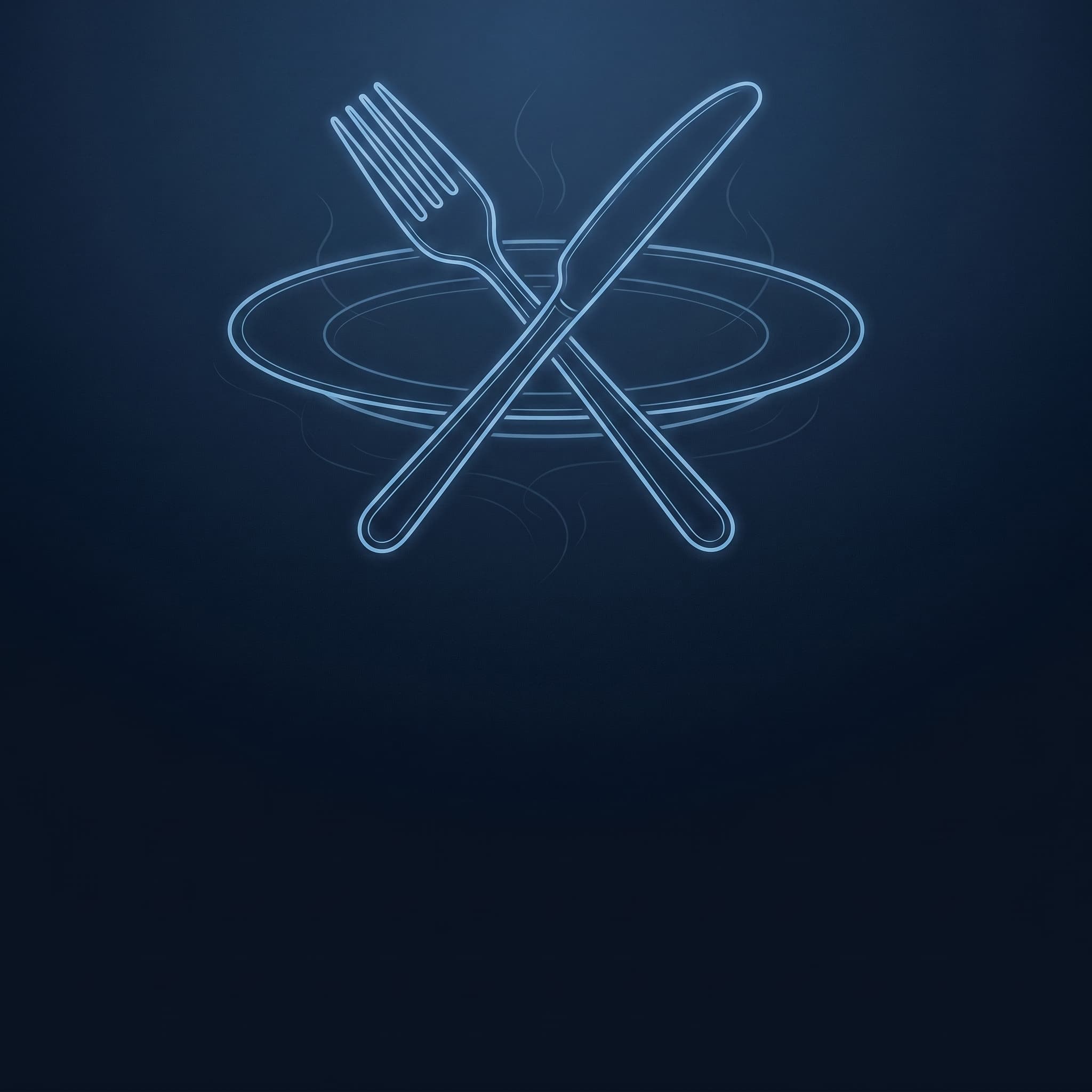 Abstract crossed utensils and plate graphic representing hospitality for restaurants.