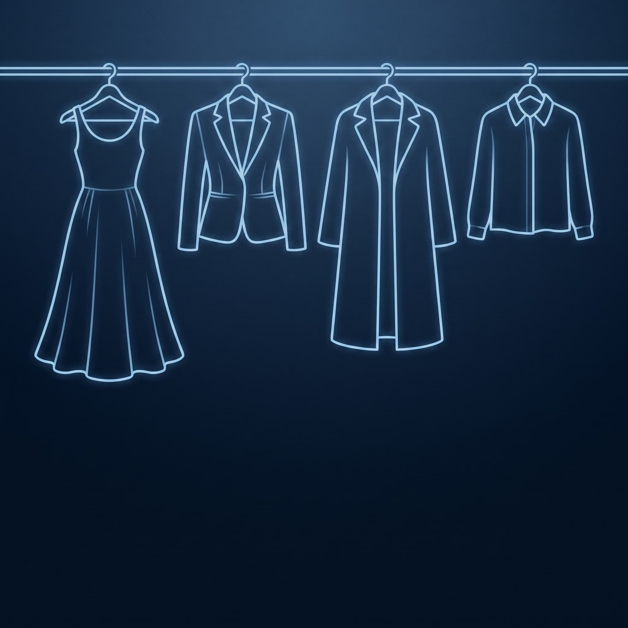 Abstract garments on hangers graphic representing retail and boutiques.