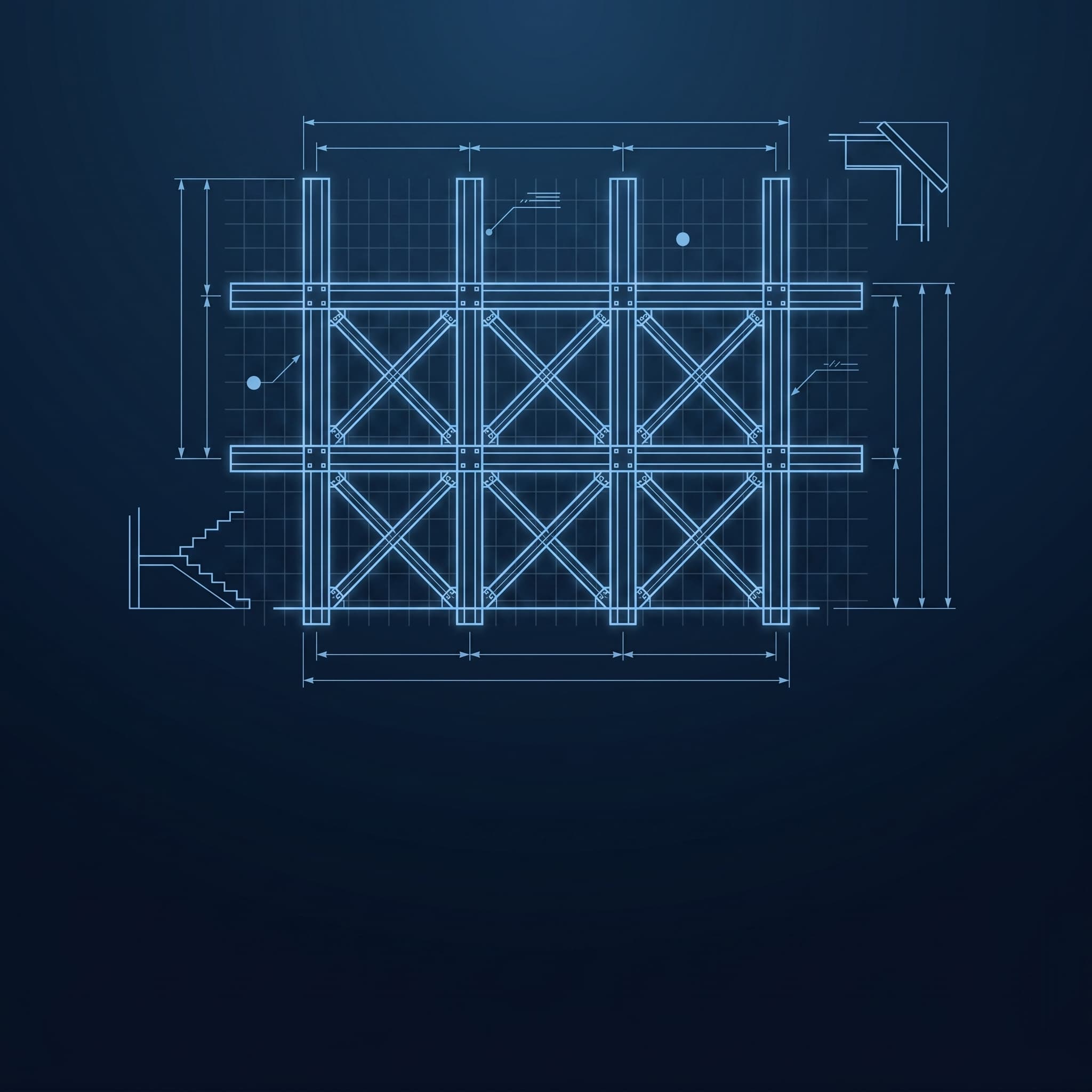 Abstract structural framework graphic representing trades and construction.
